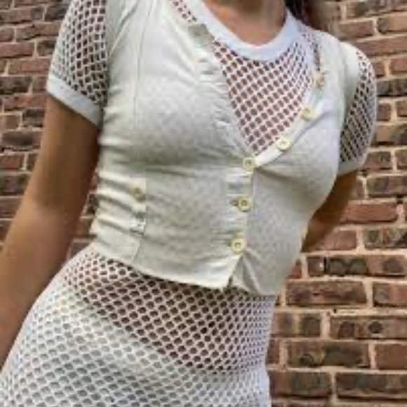 Vintage Scandinavian Knitters Norse Net T-Shirt Fishnet Size Medium UNISEX - Picture 1 of 8